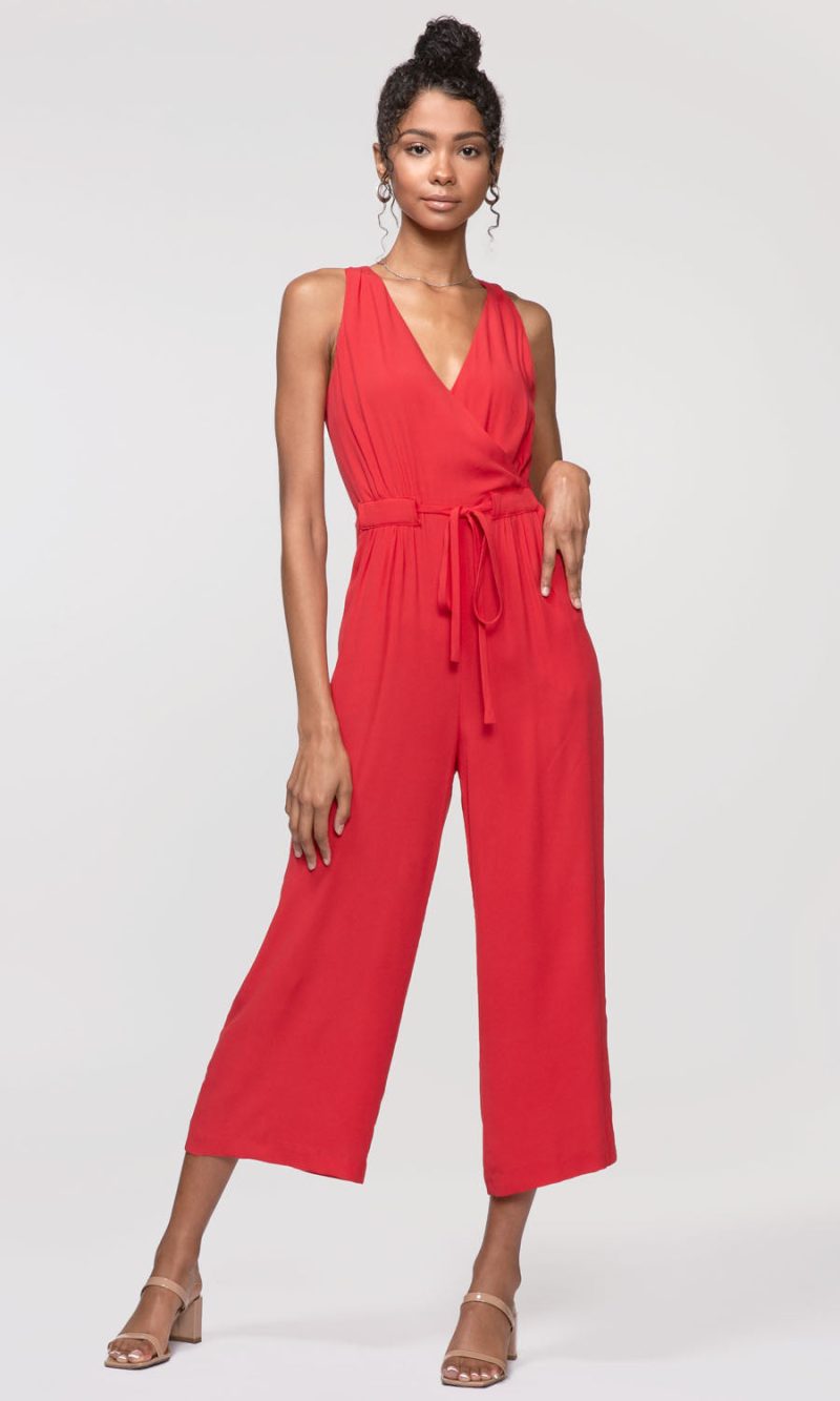 red tie-waist jumpsuit