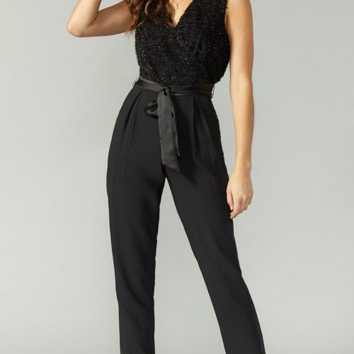 women's black shimmer jumpsuit