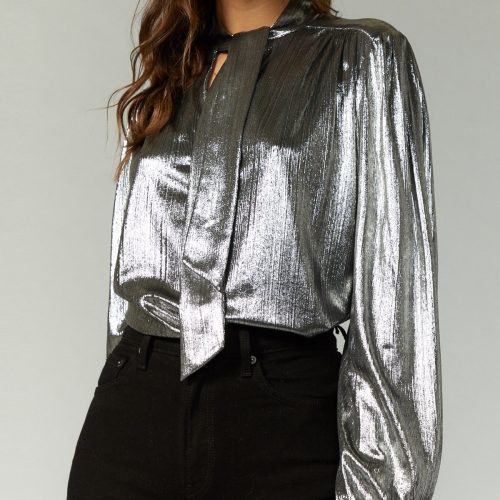 women's metalic shiny long sleeve top