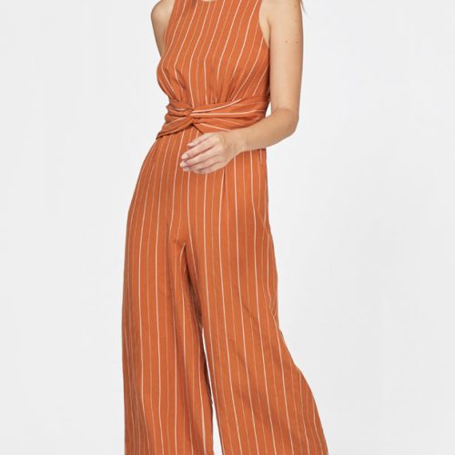 women's orange pinstripe jumpsuit